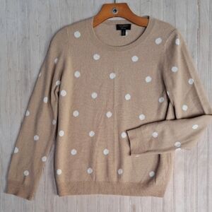 100% Cashmere Charter Club Polka Dot Sweater Beige White Classic Chic Cozy